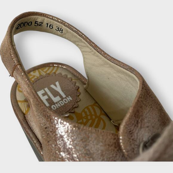 Fly London YLVA Sandals Wedge Leather Suede Gold Lace Up Size 38 US Size 8 - Picture 7 of 10